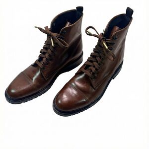 Custom Frye Men's Boots US 11 Brown Leather Cap Toe Refurbished w Gold Tip Laces
